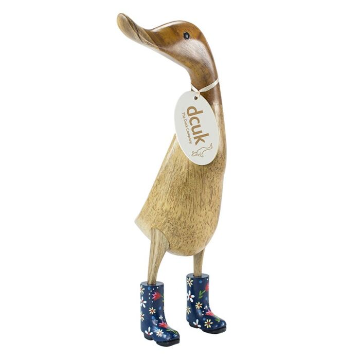 Natural Finish Ducklet with Floral Welly Boots-Blue-1